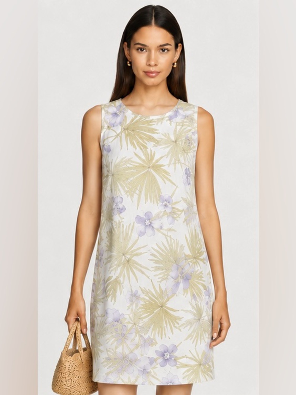 Tommy Bahama White Tank Dress with Lavender Floral & Olive Palm Print